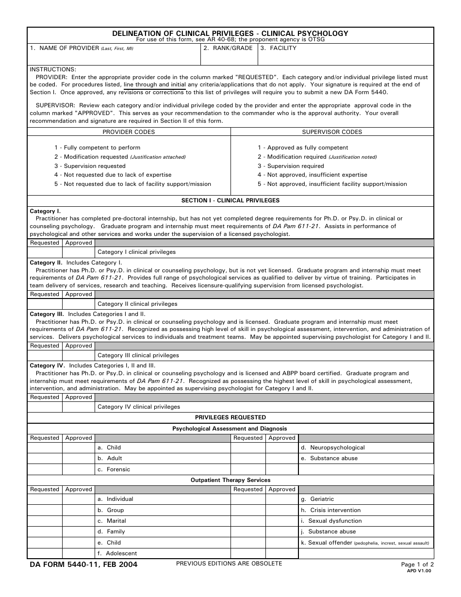 DA Form 5440 11 Download Printable PDF Or Fill Online Delineation Of 