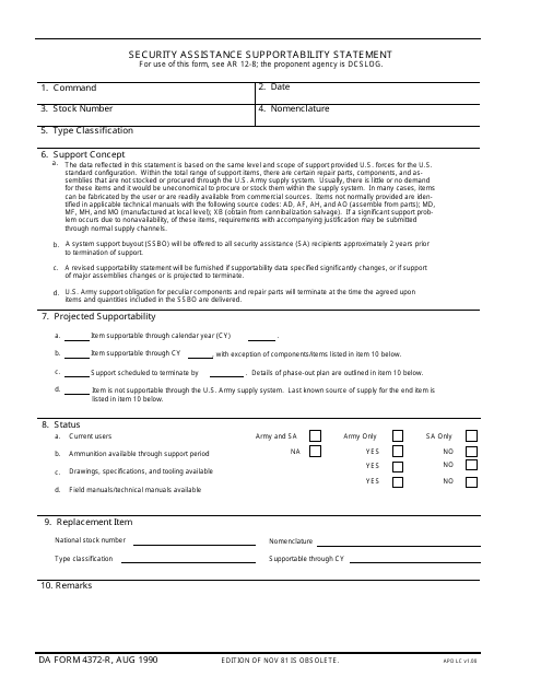 DA Form 4372-R  Printable Pdf