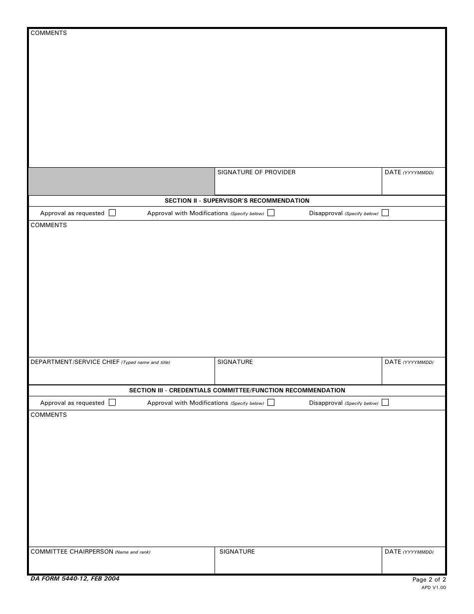 DA Form 5440-12 Delineation of Clinical Privileges-Diagnostic Radiology, Page 2