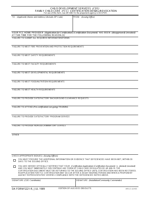 DA Form 5221-R  Printable Pdf