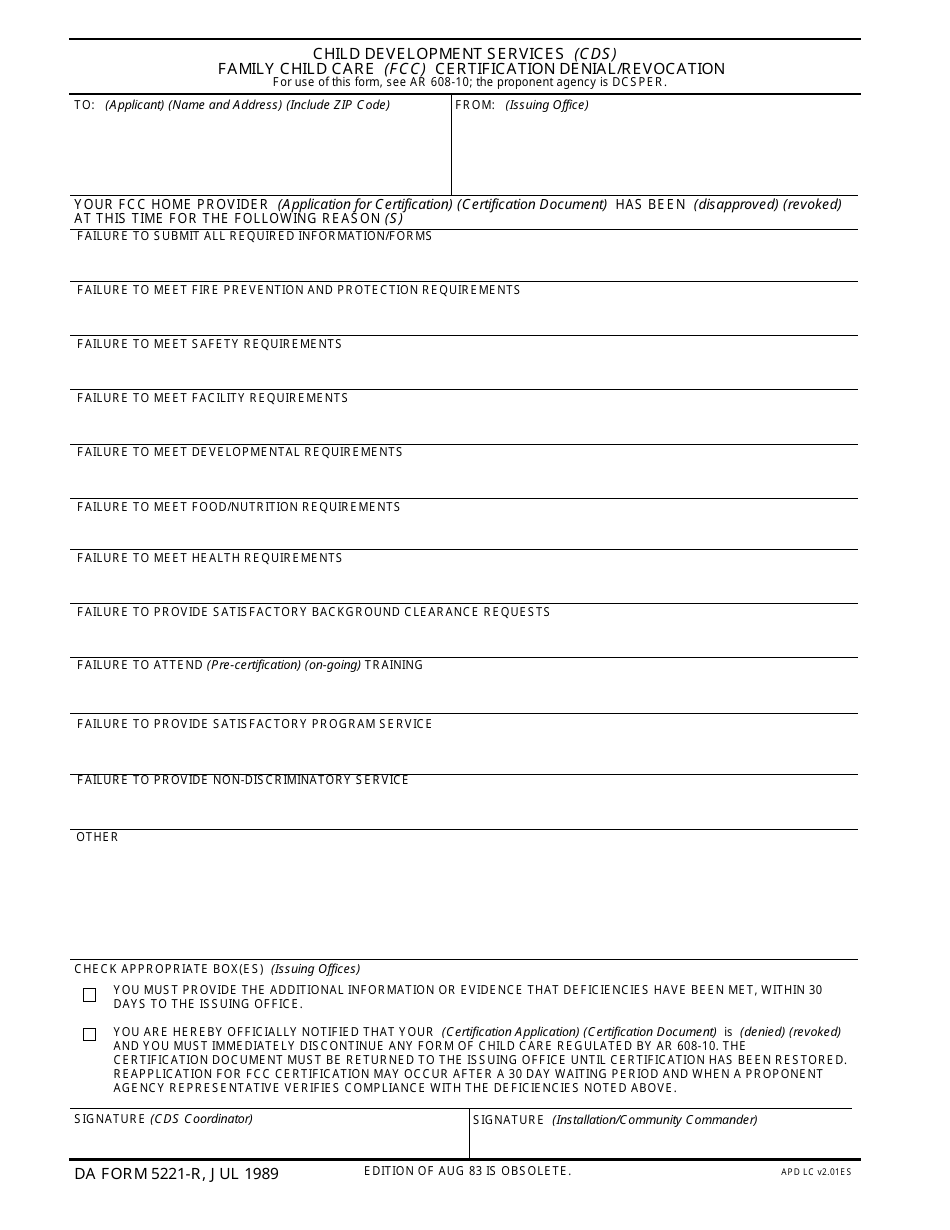 DA Form 5221-R - Fill Out, Sign Online and Download Fillable PDF ...