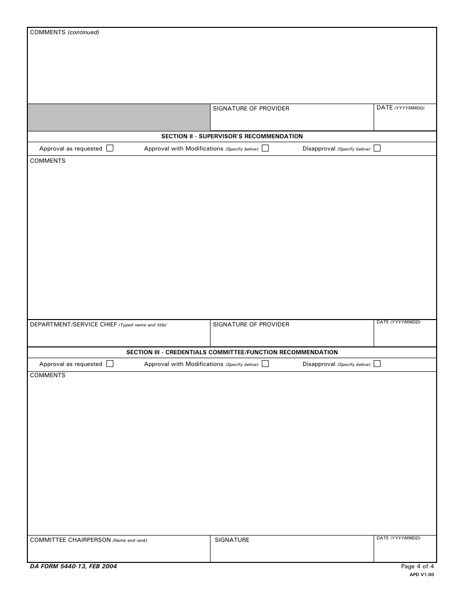 DA Form 5440-13 Delineation of Clinical Privileges-General Surgery, Page 4