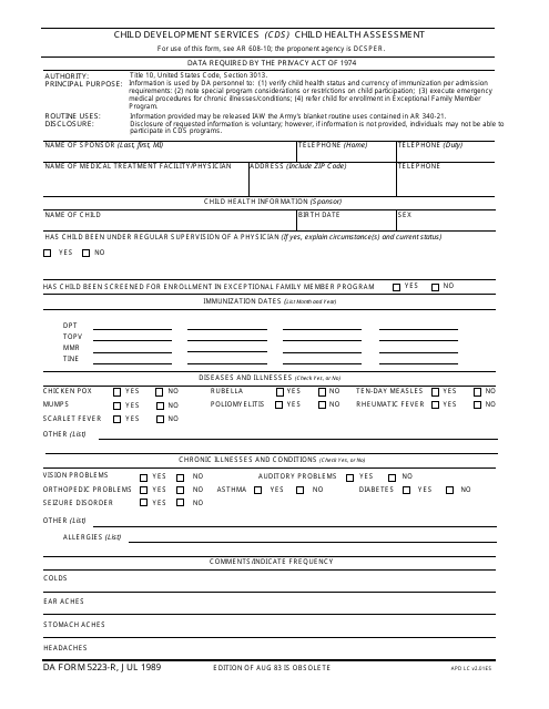 DA Form 5223-R  Printable Pdf