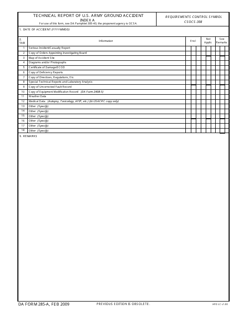DA Form 285-A  Printable Pdf