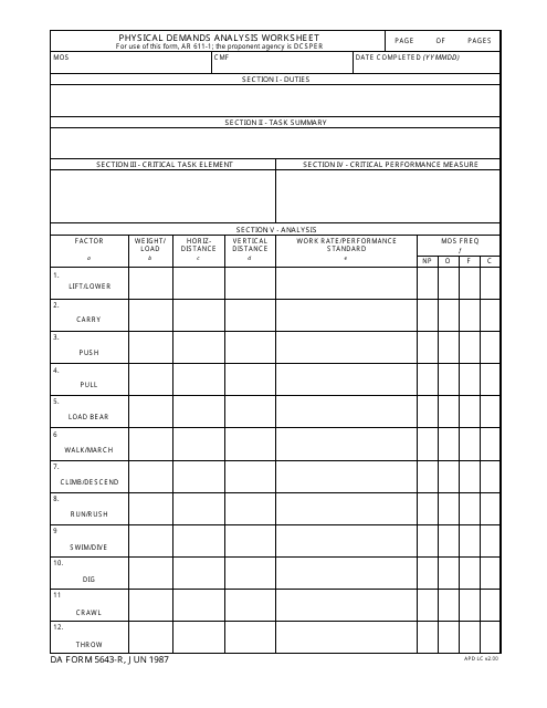 DA Form 5643 R Download Fillable PDF Physical Demands Analysis 