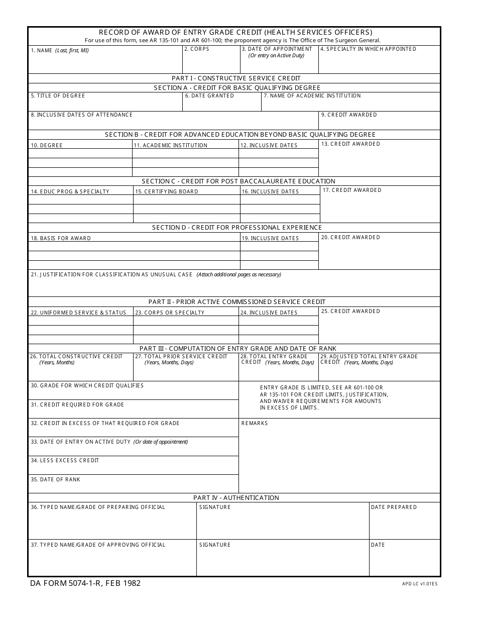 DA Form 5074-1-R - Fill Out, Sign Online and Download Fillable PDF ...