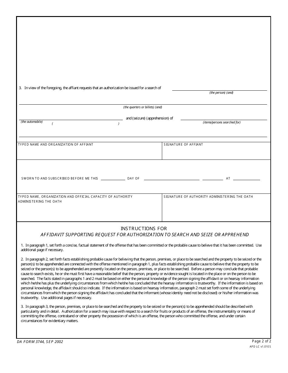 DA Form 3744 - Fill Out, Sign Online and Download Fillable PDF ...