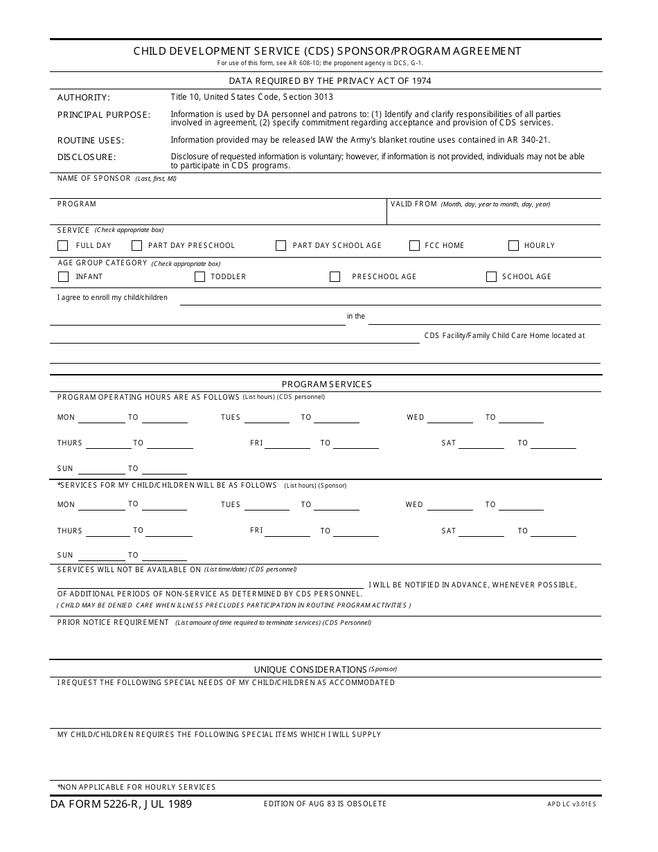 DA Form 5226-R - Fill Out, Sign Online and Download Fillable PDF ...