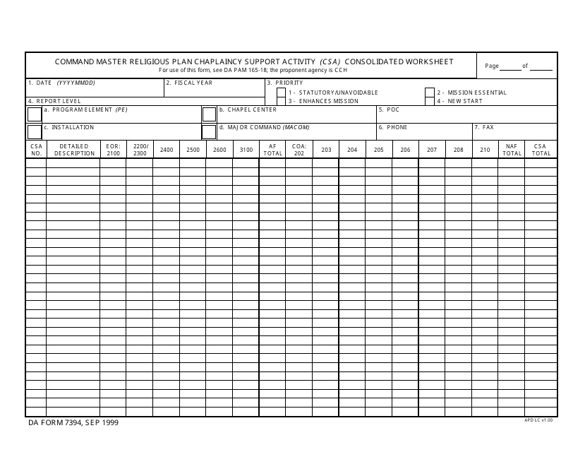 DA Form 7394  Printable Pdf