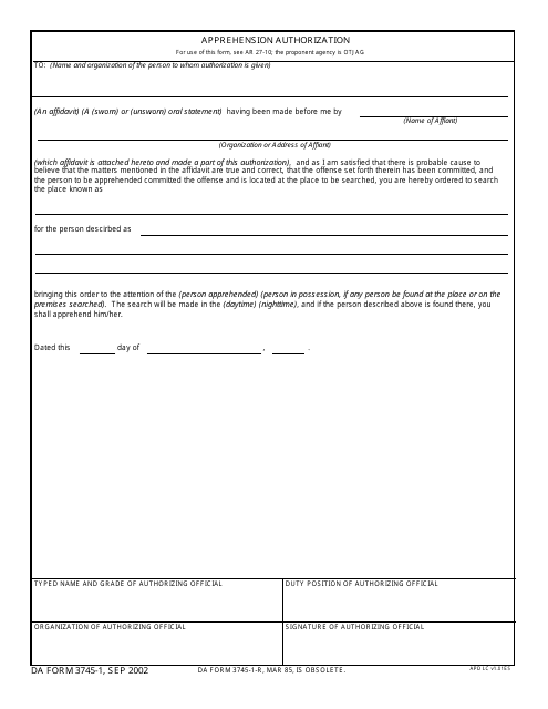 DA Form 3745-1  Printable Pdf
