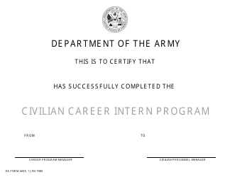 Document preview: DA Form 4839 Civilian Career Intern Program Certification of Completion