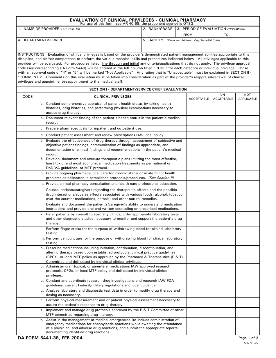 DA Form 5441-38 - Fill Out, Sign Online and Download Printable PDF ...