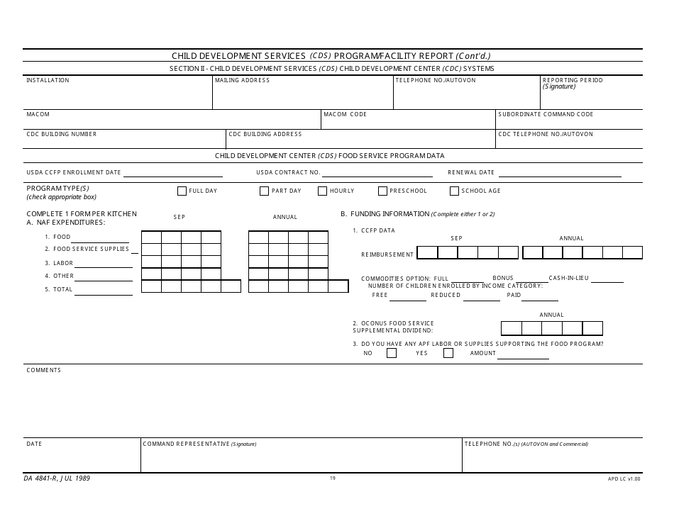 DA Form 4841-R Child Development Services (Cds) Program / Facility Report, Page 19