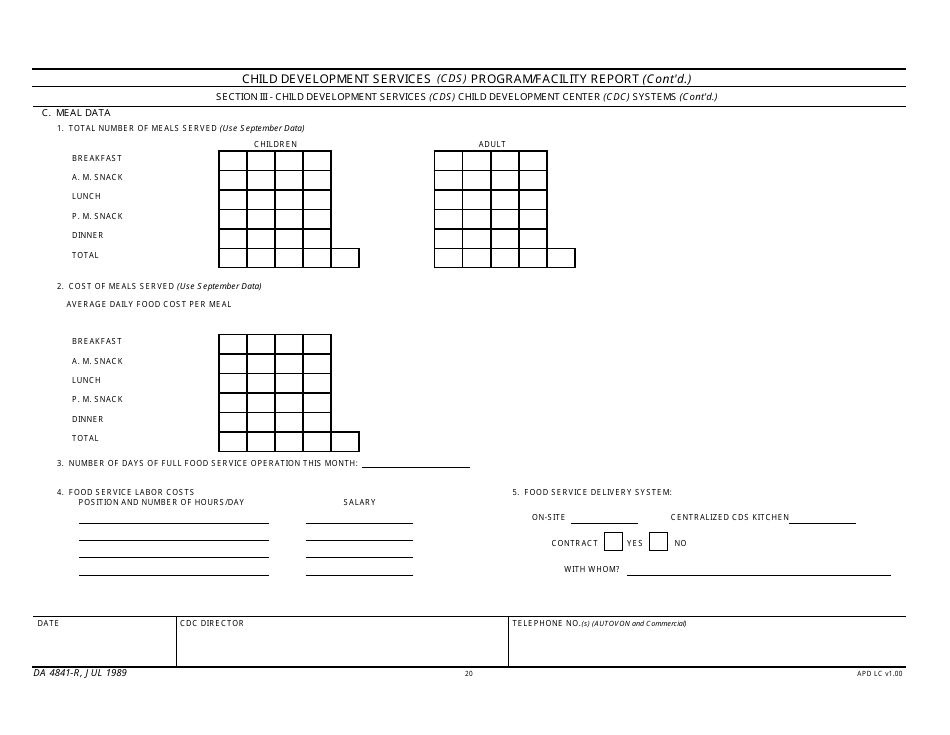 DA Form 4841-R Child Development Services (Cds) Program / Facility Report, Page 20