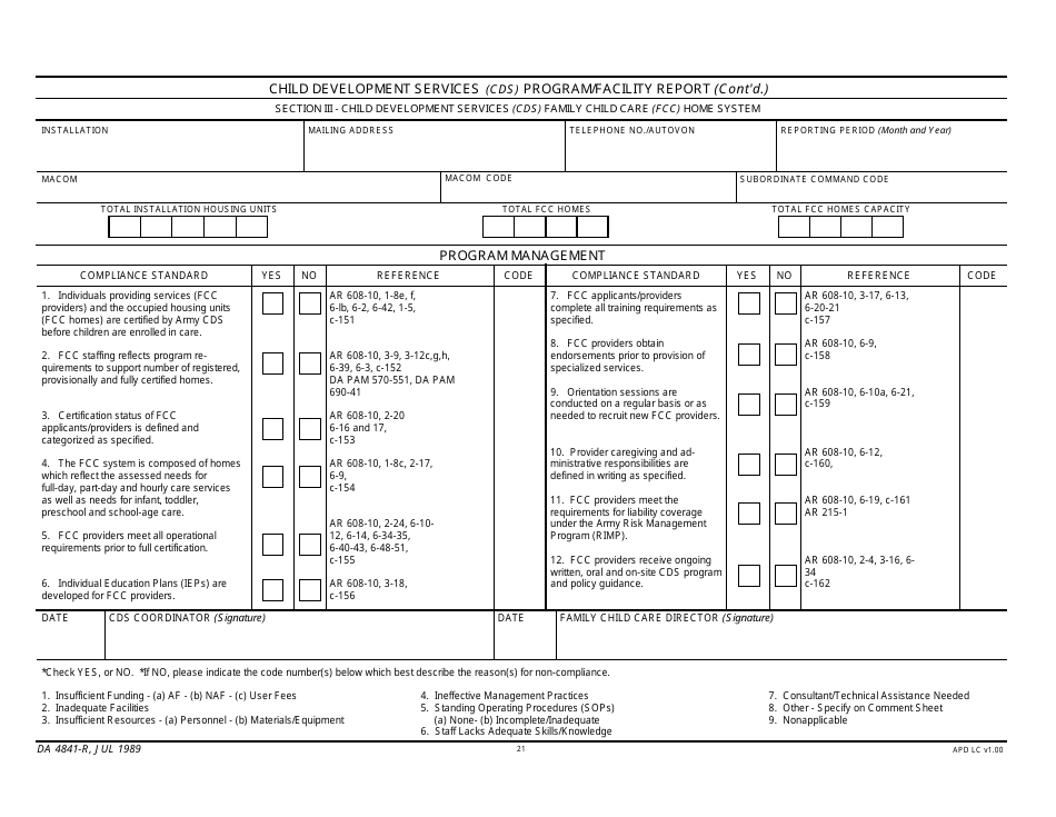 DA Form 4841-R Child Development Services (Cds) Program / Facility Report, Page 21