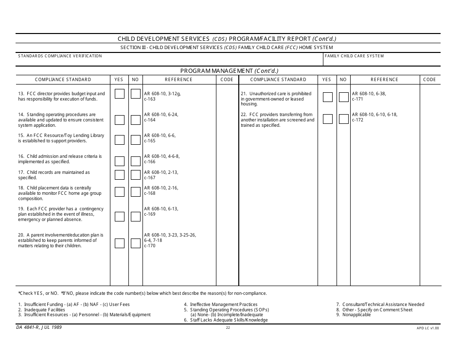 DA Form 4841-R Child Development Services (Cds) Program / Facility Report, Page 22