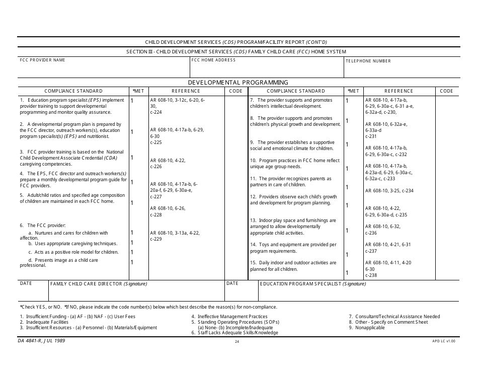 DA Form 4841-R Child Development Services (Cds) Program / Facility Report, Page 24