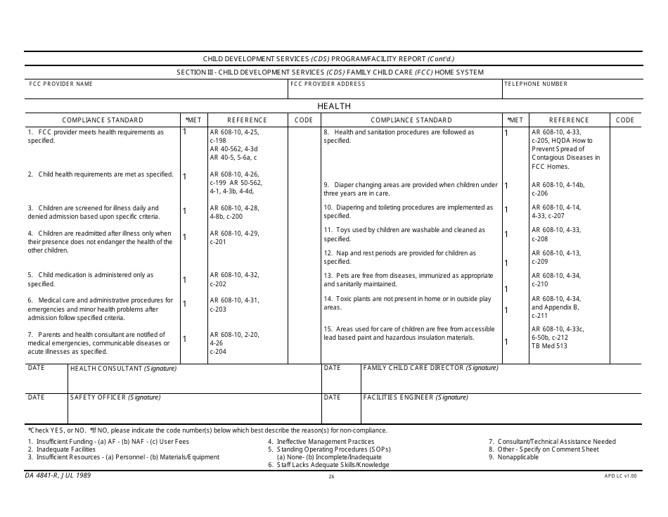 DA Form 4841-R Child Development Services (Cds) Program / Facility Report, Page 26