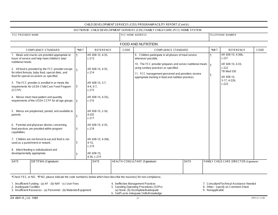 DA Form 4841-R Child Development Services (Cds) Program / Facility Report, Page 27