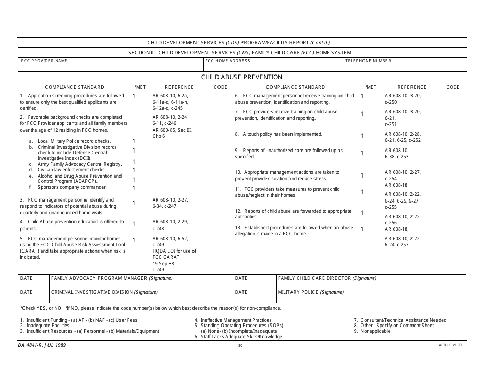 DA Form 4841-R Child Development Services (Cds) Program / Facility Report, Page 30