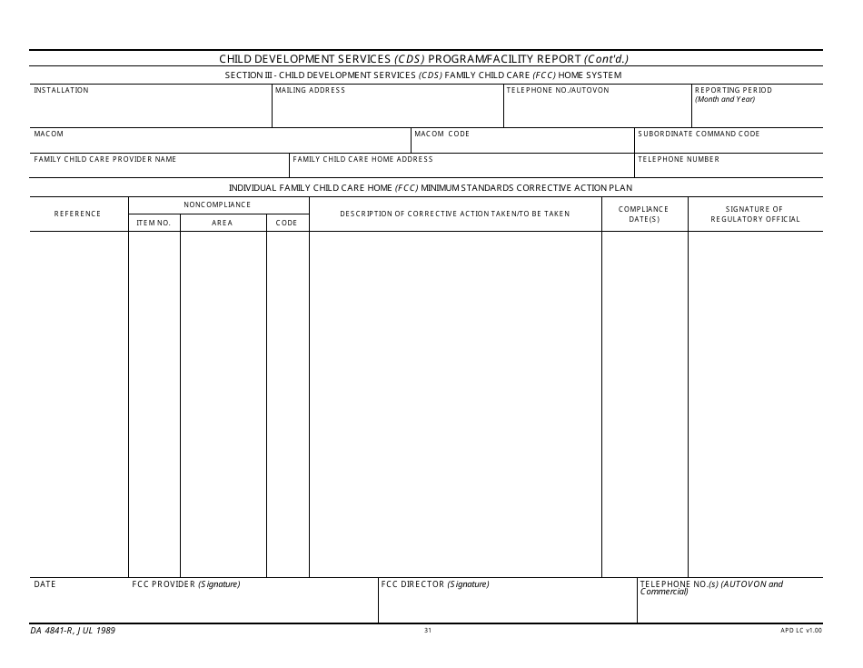 DA Form 4841-R Child Development Services (Cds) Program / Facility Report, Page 31