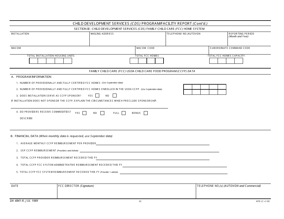 DA Form 4841-R Child Development Services (Cds) Program / Facility Report, Page 32