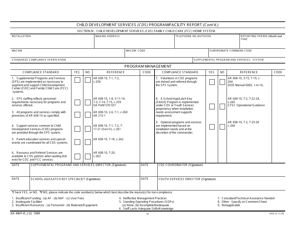 DA Form 4841-R Child Development Services (Cds) Program / Facility Report, Page 33