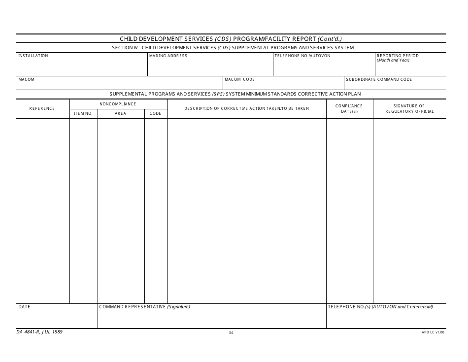 DA Form 4841-R Child Development Services (Cds) Program / Facility Report, Page 34