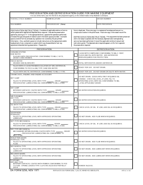 DA Form 3256 Preservation and Depreservation Guide for Marine Equipment