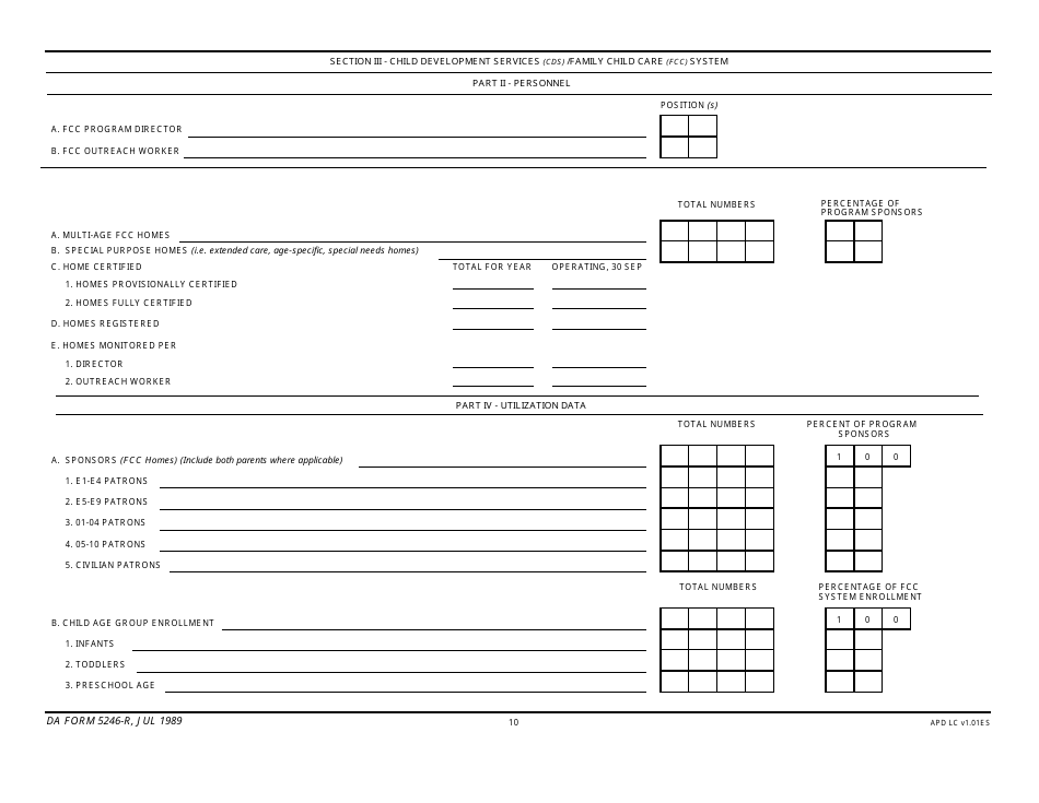 DA Form 5246-R Child Development Services (Cds) Report, Page 10