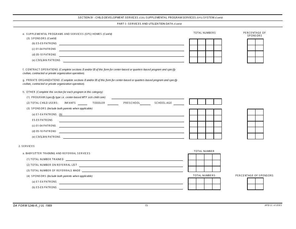 DA Form 5246-R Child Development Services (Cds) Report, Page 15
