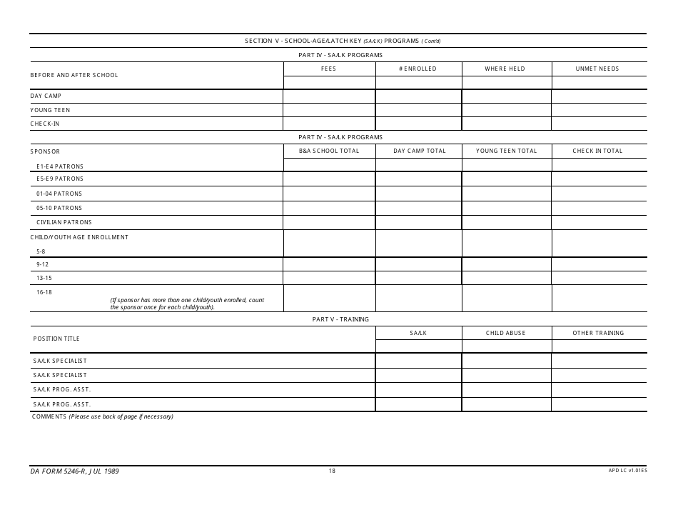 DA Form 5246-R Child Development Services (Cds) Report, Page 18