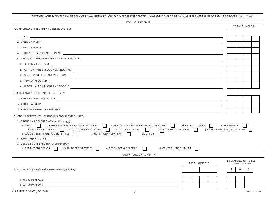 DA Form 5246-R Child Development Services (Cds) Report, Page 3