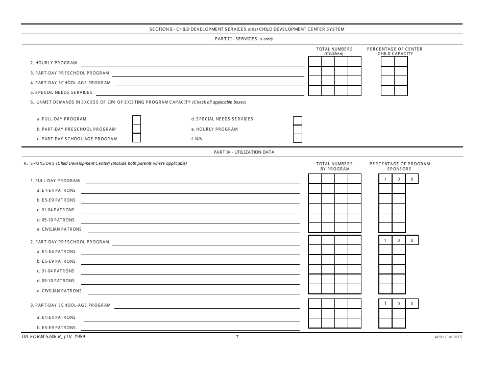 DA Form 5246-R Child Development Services (Cds) Report, Page 7