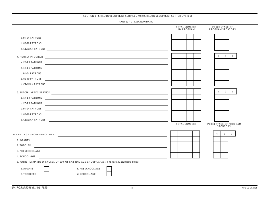 DA Form 5246-R Child Development Services (Cds) Report, Page 8