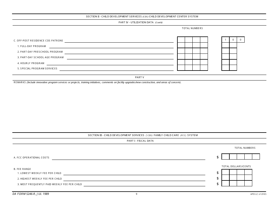 DA Form 5246-R Child Development Services (Cds) Report, Page 9