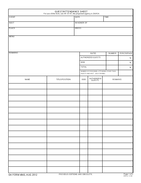 DA Form 4843  Printable Pdf
