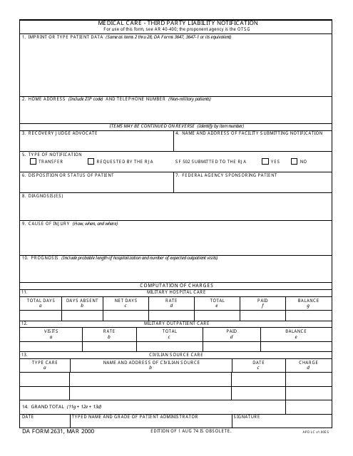 DA Form 2631  Printable Pdf