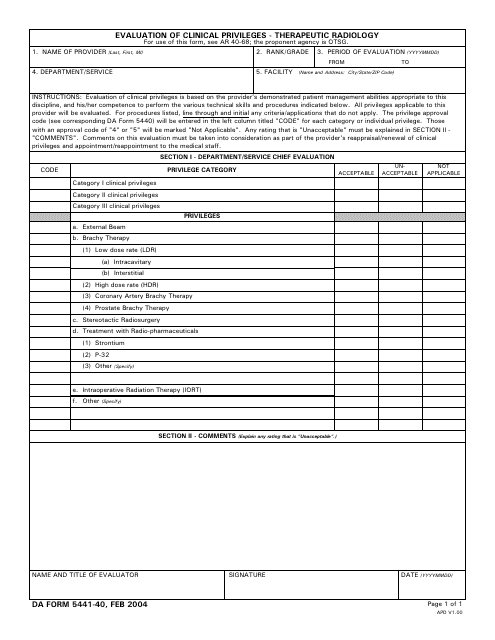 DA Form 5441-40  Printable Pdf