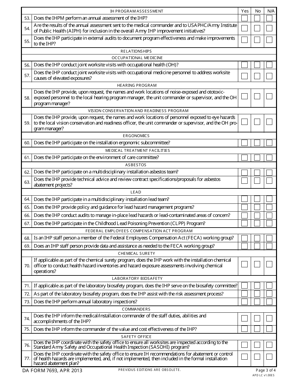 DA Form 7693 Industrial Hygiene Program Evaluation, Page 3