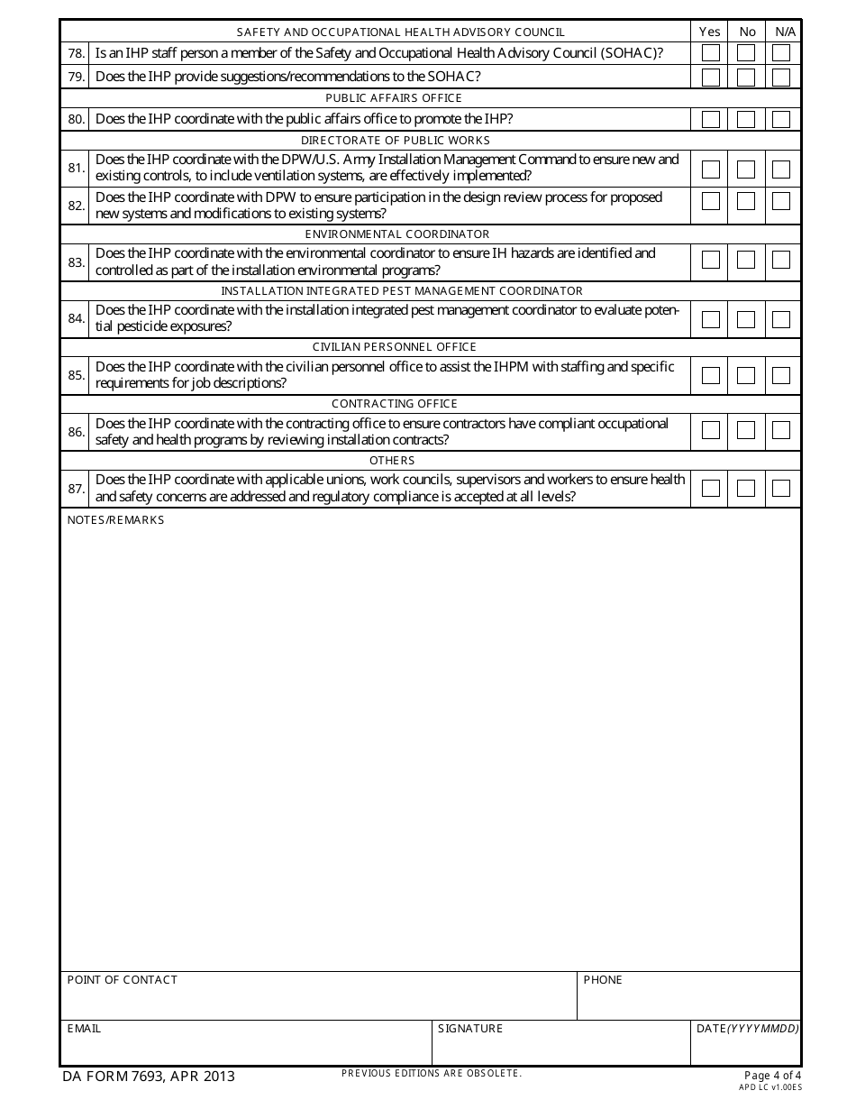 DA Form 7693 Industrial Hygiene Program Evaluation, Page 4