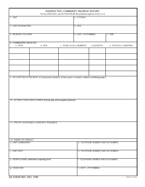 DA Form 7401  Printable Pdf