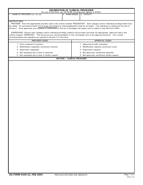 DA Form 5440-22  Printable Pdf