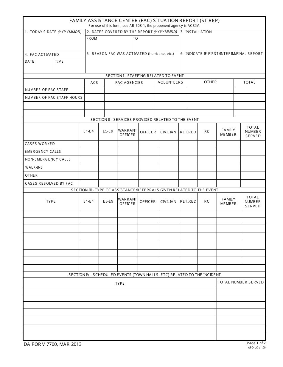 DA Form 7700 Fill Out, Sign Online and Download Fillable PDF