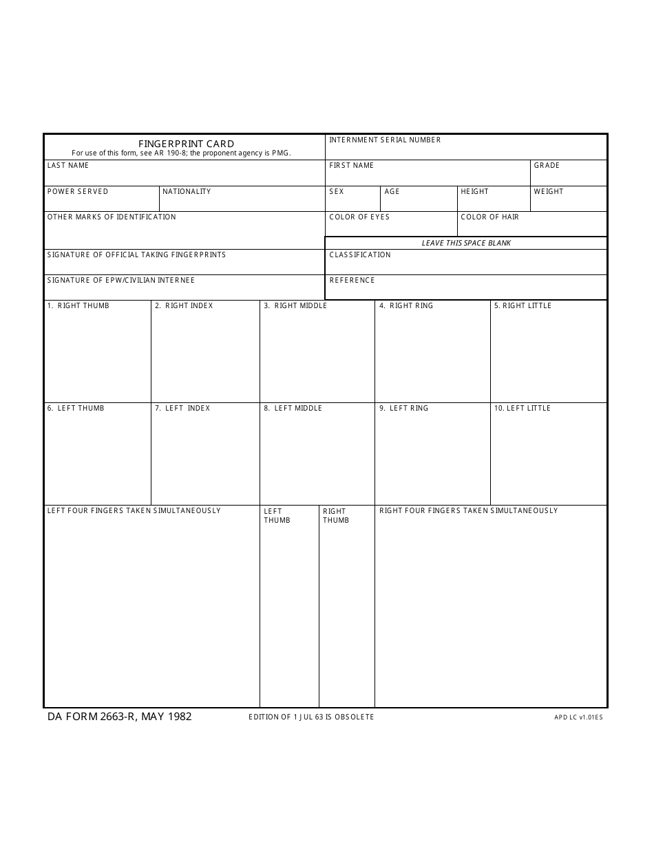 DA Form 2663-R Fingerprint Card (LRA), Page 1