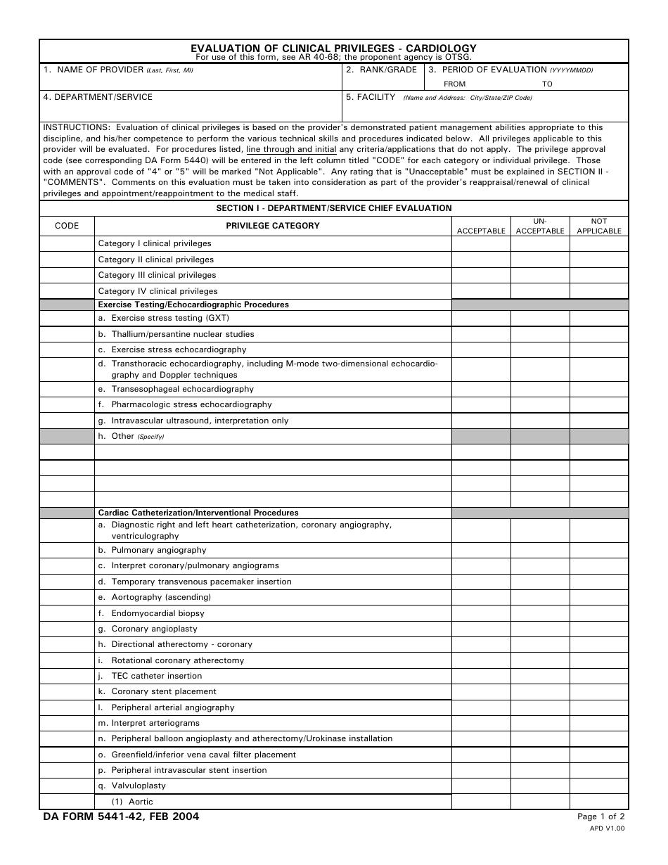 DA Form 5441-42 - Fill Out, Sign Online and Download Printable PDF ...