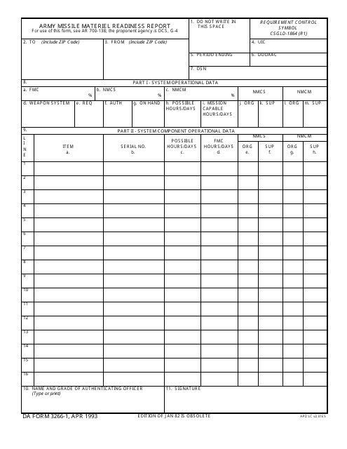 DA Form 3266-1  Printable Pdf