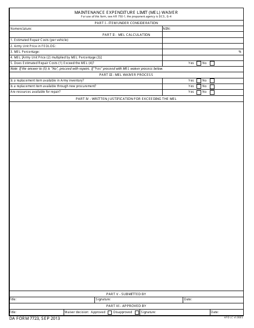 DA Form 7723  Printable Pdf