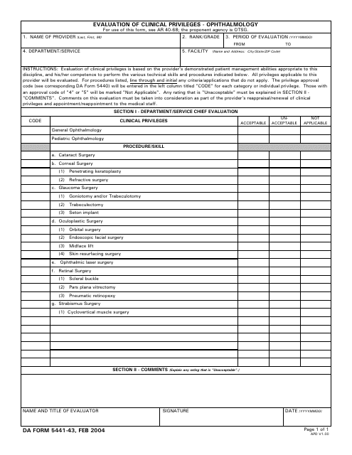 DA Form 5441-43  Printable Pdf