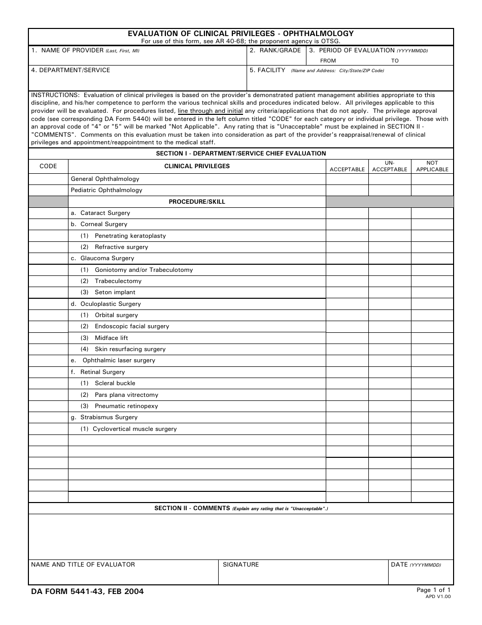 DA Form 5441-43 - Fill Out, Sign Online and Download Printable PDF ...